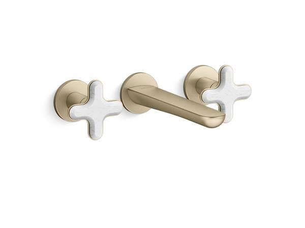 Kallista - 002 Ws Wall Mount Sink Faucet - White Carrera Cross Handles