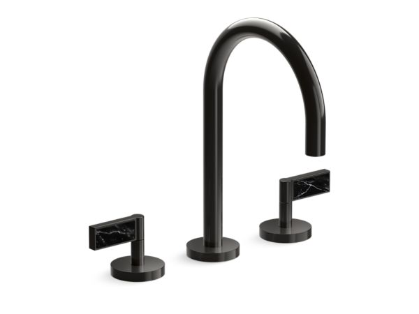 Kallista - One Decorative Sink Faucet, Gooseneck Spout, Nero Marquina Stone Insert Lever Handles