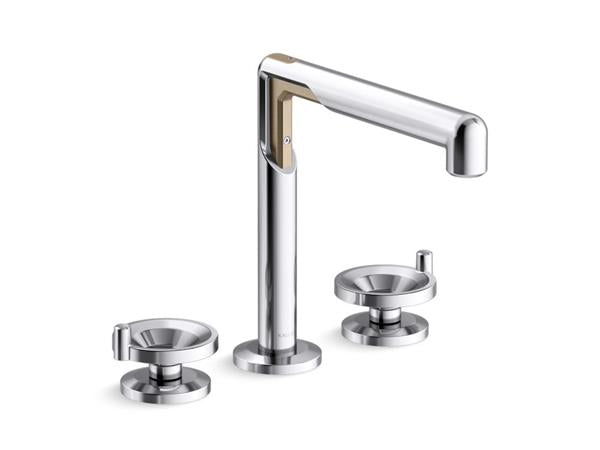 Kallista - Vice Deck Mount Bath Faucet, Wheel Handle - Brushed Broze/Polished Chrome