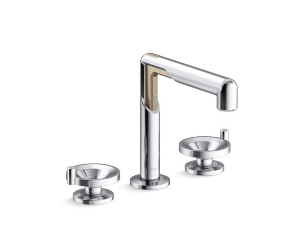 Kallista - Vice Widespread Sink Faucet, Wheel Handles - Brushed Broze/Polished Chrome