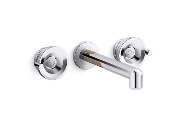 Kallista - Vice Wall Mount Widespread Sink Faucet, Wheel Handles - Brushed Broze/Polished Chrome