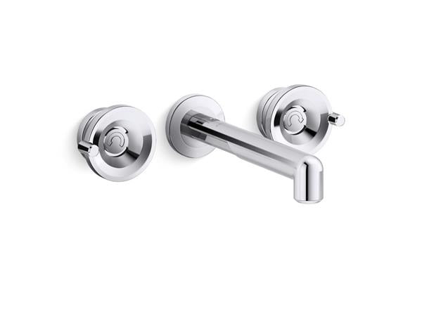 Kallista - Vice Wall Mount Widespread Sink Faucet, Wheel Handles - Polished Chrome