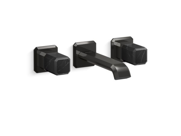 Kallista - Bezel Wall Mount Widespread Sink Faucet, Nero Marquina Stone