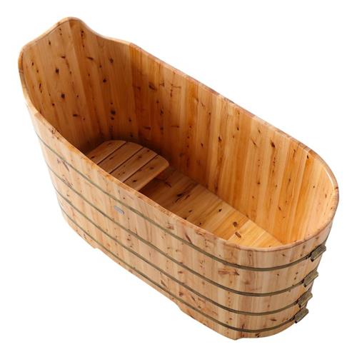Alfi - 59 Inch Free Standing Cedar Wood Bathtub with Bench