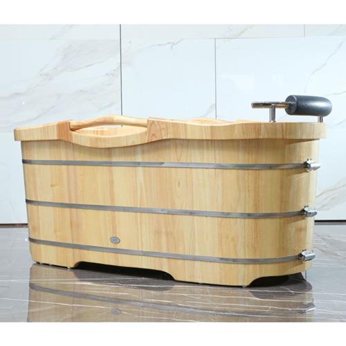 Alfi - 61 Inch Free Standing Wooden Bathtub with Cushion Headrest
