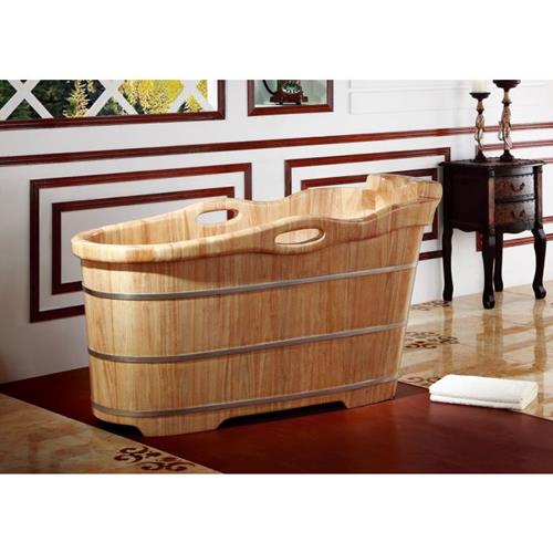 Alfi - 57 Inch Free Standing Rubber Wooden Soaking Bathtub with Headrest