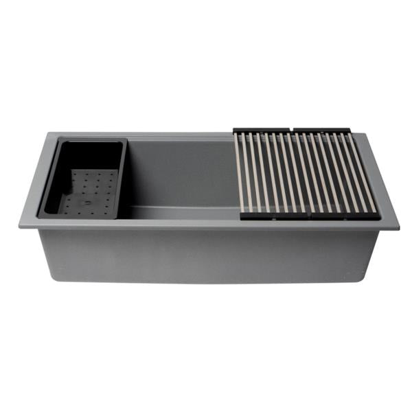 Alfi - 33 Inch Granite Composite Workstation Step Rim Single Bowl Undermount Sink with Accessories