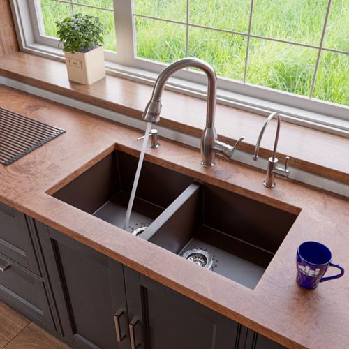 Alfi - 34 Inch Undermount Double Bowl Granite Composite Kitchen Sink
