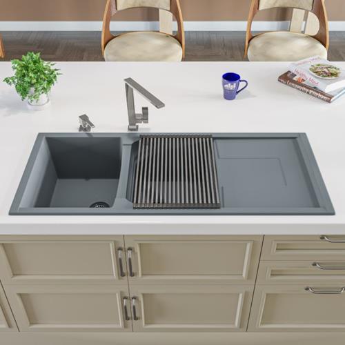 Alfi - 46 Inch Double Bowl Granite Composite Kitchen Sink with Drainboard