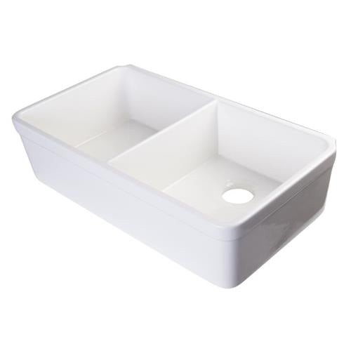 Alfi - 32 Inch Double Bowl Lip Apron Fireclay Farmhouse Kitchen Sink with 1 3/4 Inch Lip