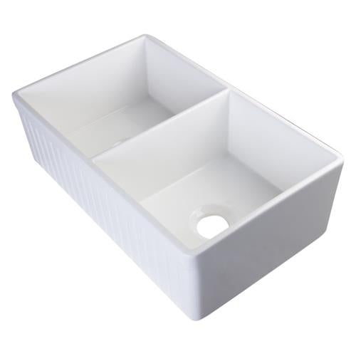 Alfi - 32 Inch Fluted Apron Double Bowl Fireclay Farmhouse Kitchen Sink