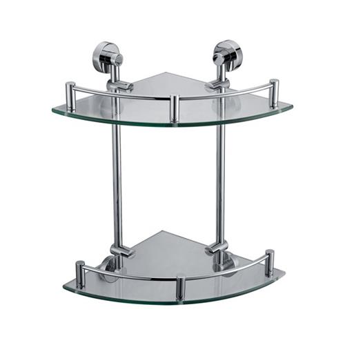 Alfi - Polished Chrome Corner Mounted Double Glass Shower Shelf Bathroom Accessory
