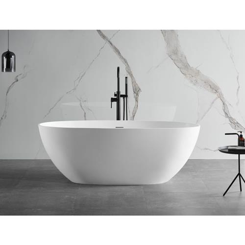 Alfi - 59 Inch White Oval Solid Surface Resin Soaking Bathtub