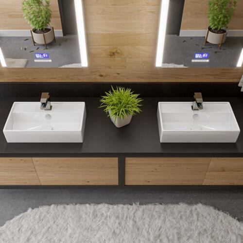 Alfi - White 22 Inch Rectangular Wall Mounted Ceramic Sink with Faucet Hole
