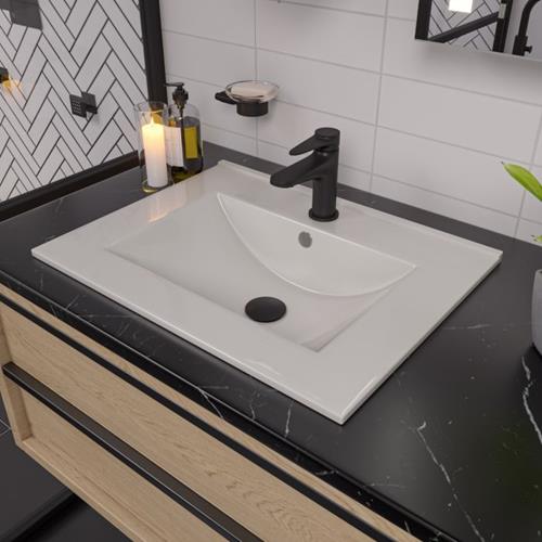Alfi - White 25 Inch Rectangular Drop In Ceramic Sink with Faucet Hole