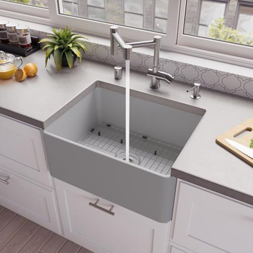 Alfi - 24 Inch White Thin Wall Single Bowl Smooth Apron Fireclay Kitchen Farm Sink