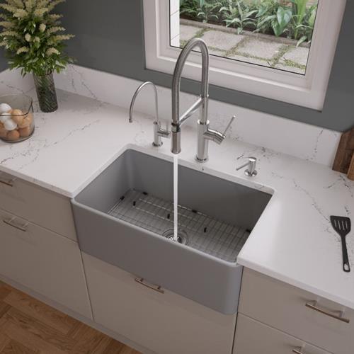 Alfi - 30 Inch White Thin Wall Single Bowl Smooth Apron Fireclay Kitchen Farm Sink