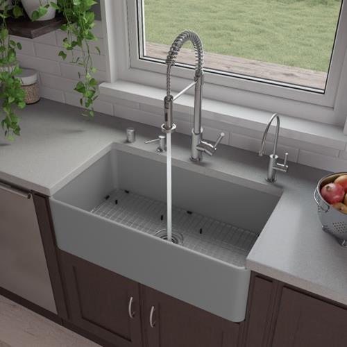 Alfi - 33 Inch White Thin Wall Single Bowl Smooth Apron Fireclay Kitchen Farm Sink