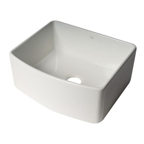 Alfi - White Smooth Curved Apron 24 Inch x 20 Inch Single Bowl Fireclay Farm Sink with Grid