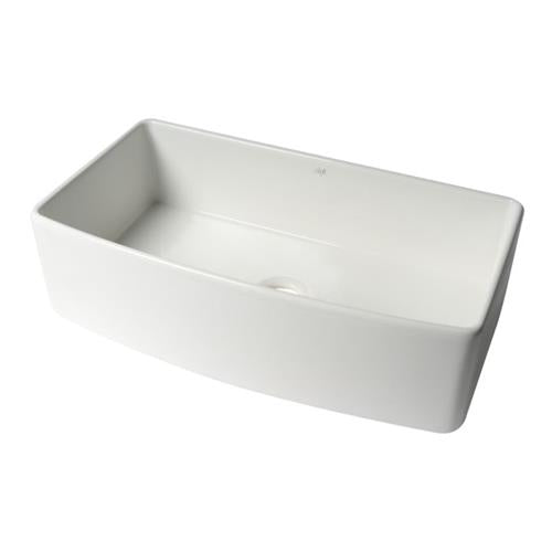 Alfi - White Smooth Curved Apron 36 Inch x 20 Inch Single Bowl Fireclay Farm Sink with Grid