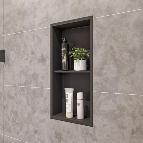 Alfi - 12 x 24 Inch Stainless Steel Vertical Double Shelf Bath Shower Niche