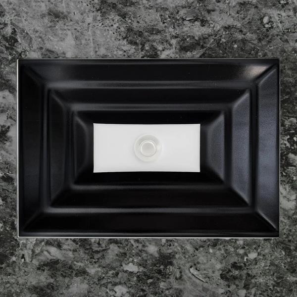 Linkasink - Artisan Glass Small Rectangle Black Undermount Sink with White Window