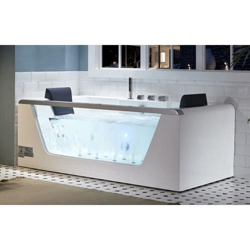 Eago - 6 ft Clear Rectangular Acrylic Whirlpool Bathtub for Two