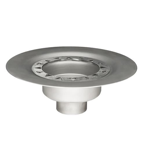 Infinity Drain - Bonded Flange Stainless Steel Drain 4 Inch Throat, 2 Inch No Hub Outlet