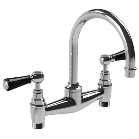 Lefroy Brooks - Classic Deck Mounted Basin Bridge Mixer with with Black Lever Handles