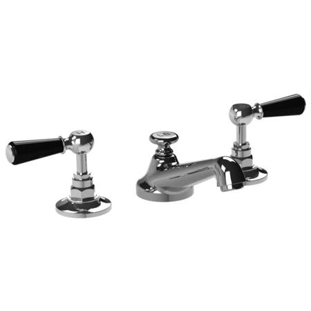 Lefroy Brooks - Classic 3-Hole Basin Mixer With Black Levers & Pop-Up Waste