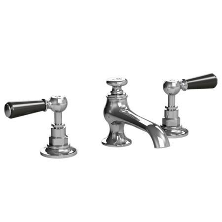 Lefroy Brooks - Connaught 3-Hole Basin Mixer With Black Levers & Pop-Up Waste
