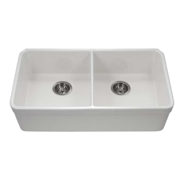 Hamat - Chelsea 33 Inch Undermount Fireclay Double Bowl Kitchen Sink, White