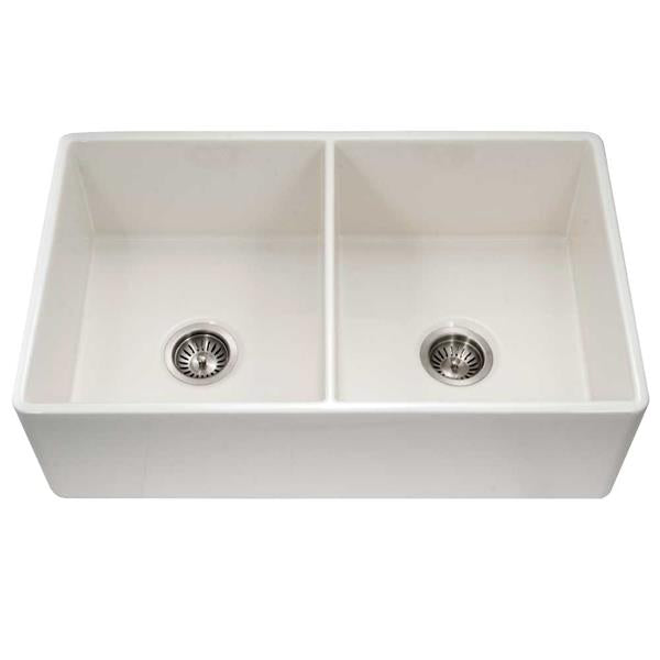 Hamat - Chelsea 33 Inch Apron-Front Fireclay Double Bowl Kitchen Sink