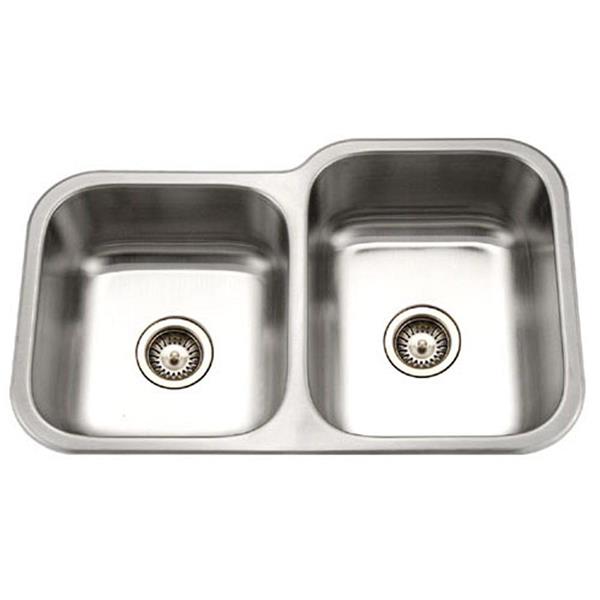 Hamat - Classic 32 Inch Undermount Stainless Steel 40/60 Double Bowl Kitchen Sink, Small Bowl Left