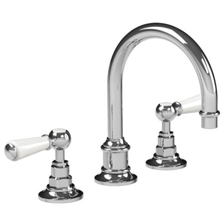 Lefroy Brooks - Classic Tubular 3-Hole Basin Mixer With White Levers