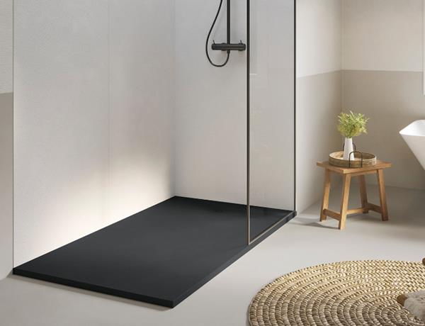 MTI - 6036 Mineral Composite Multi-Threshold End Drain Shower Base In Pizarra Texture