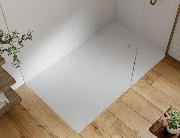 MTI - 6636 Mineral Composite Multi-Threshold End Drain Shower Base In Pizarra Texture