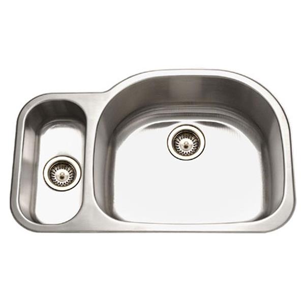 Hamat - Designer 32 Inch Undermount Stainless Steel 80/20 Double Bowl Kitchen Sink, Small Bowl Right