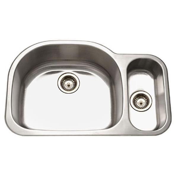Hamat - Designer 32 Inch Undermount Stainless Steel 20/80 Double Bowl Kitchen Sink, Small Bowl Left