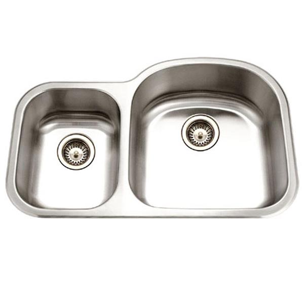 Hamat - Designer 32 Inch Undermount Stainless Steel 30/70 Double Bowl Kitchen Sink, Small Bowl Left
