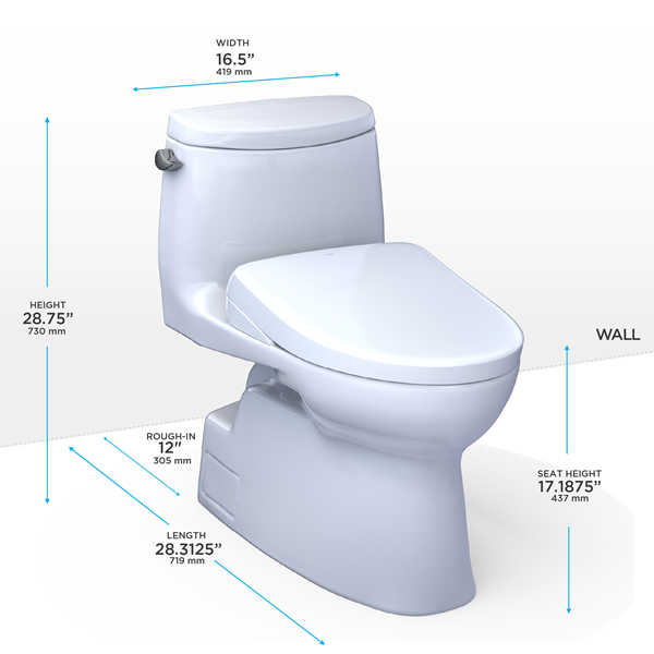 Toto - Washlet+ Carlyle II One-Piece Elongated 1.28 Gpf Toilet And Washlet+ S7A Contemporary Bidet Seat, Cotton White