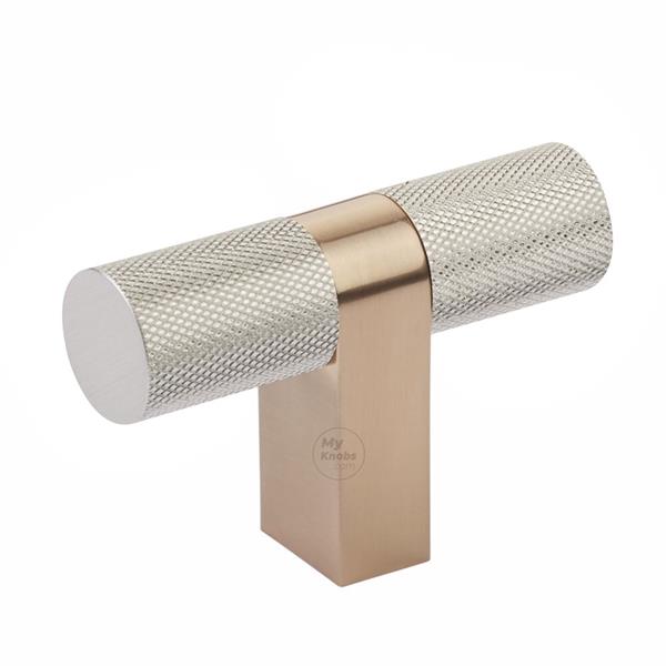 Emtek - Select Cabinet T-Knob 3-1/8 Inch overall, Rectangular Bar Stem, Knurled Bar