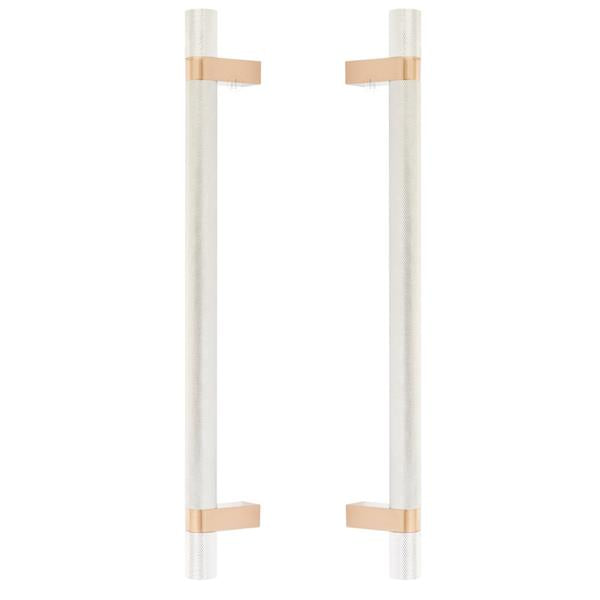 Emtek - Glass Shower Door Back to Back, Select Bar Appliance Pull 12 Inch C-C, Rectangular Bar Stem, Knurled Bar