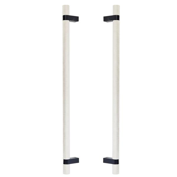 Emtek - Glass Shower Door Back to Back, Select Bar Appliance Pull 18 Inch C-C, Rectangular Bar Stem, Knurled Bar