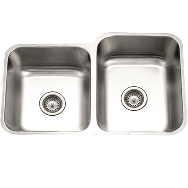 Hamat - Enterprise 32 Inch Undermount Stainless Steel 40/60 Double Bowl Kitchen Sink, Small Bowl Right, 18 Gauge