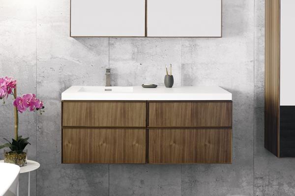 Wetstyle - Frame Linea - Vanity Wall-Mount 48 X 22 - 4 Drawers, Horse Shoe Drawers On Left, Full Depth Drawers On Right