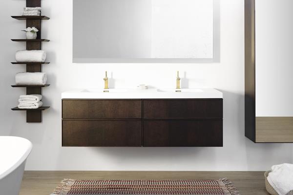 Wetstyle - Frame Linea - Vanity Wall-Mount 60 X 22 - 4 Drawers, Horse Shoe Drawers