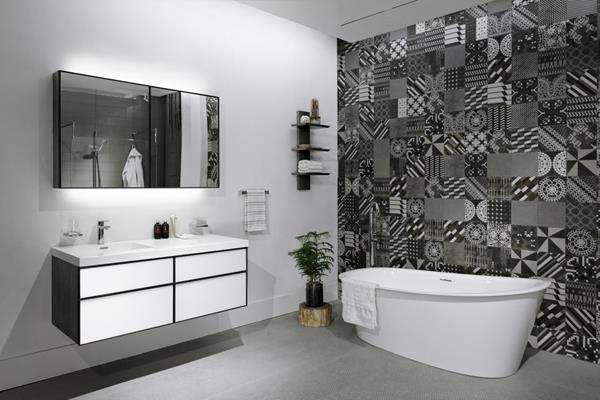 Wetstyle - Frame Linea - Vanity Wall-Mount 60 X 22 - 4 Drawers, Horse Shoe Drawers On Right, Full Depth Drawers On Left