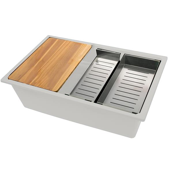 Nantucket Sinks - 30 Inch Dualmount Granite Composite Prep-Station With Side Set Drain - Matte White
