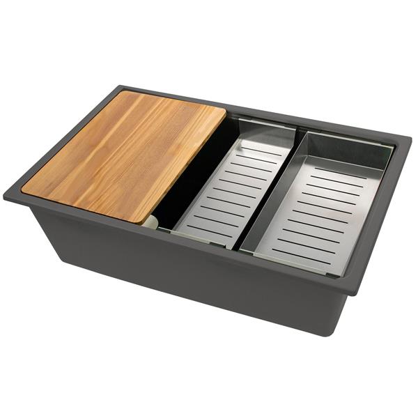 Nantucket Sinks - 30 Inch Dualmount Granite Composite Prep-Station With Side Set Drain - Titanium
